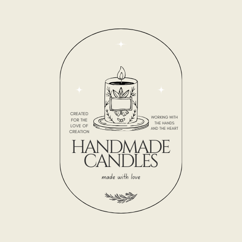 Logo of a candle and the text 'handmade candles'